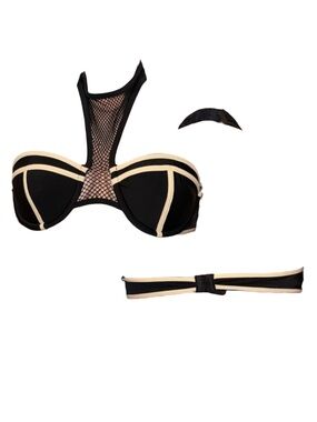 Beach Riot Black and Cream Mesh Bikini Top